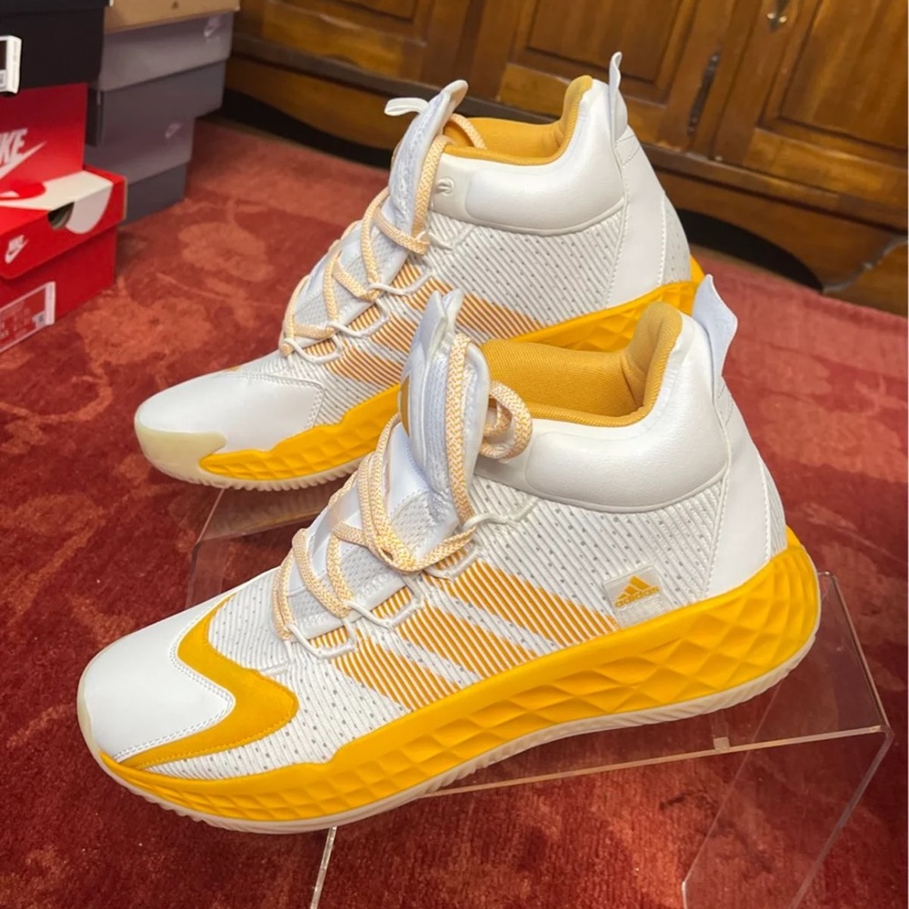 Adidas Pro Boost Mid Basketball Shoes White Yellow Fx… Gem